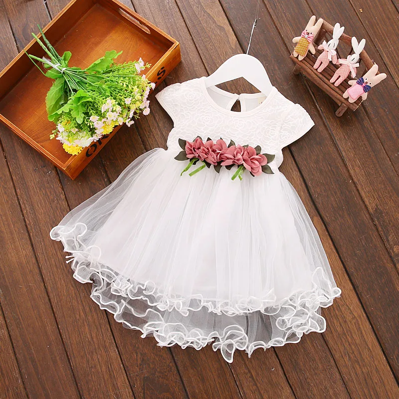 Кружевное бальное платье с цветочным рисунком для новорожденных девочек; платье принцессы на день рождения для свадьбы; платье-пачка; одежда для маленьких девочек - Цвет: Белый