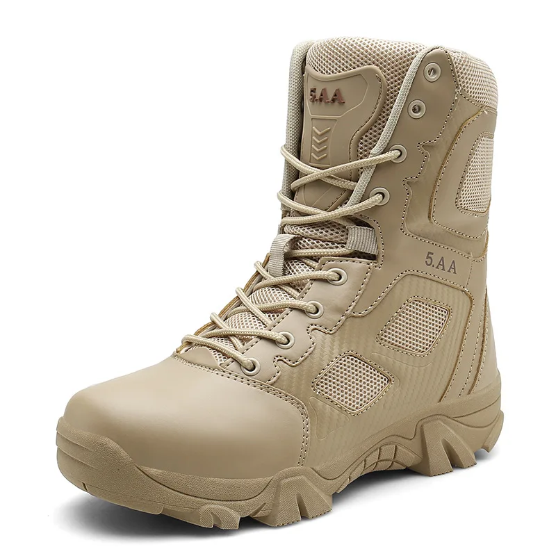 

Mens Desert Military Boots Leather Special Forces Combat Tactics Army Boots With Side Zipper Men High Top Safety Work Sand Shoes