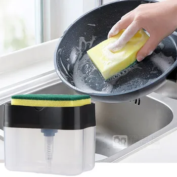 

2 In 1 Sponge Box With Soap Dispenser Double-Layer Kitchen Plastic Soap Dispenser Sponge Scrubber Bracket Box #YL5