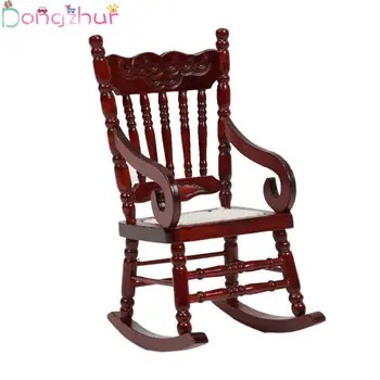 

1:12 Dollhouse Miniature Furniture Mini Wooden Rocking Chair Model Simulation Furnituer Kids DIY Bedroom Decoration Accessories