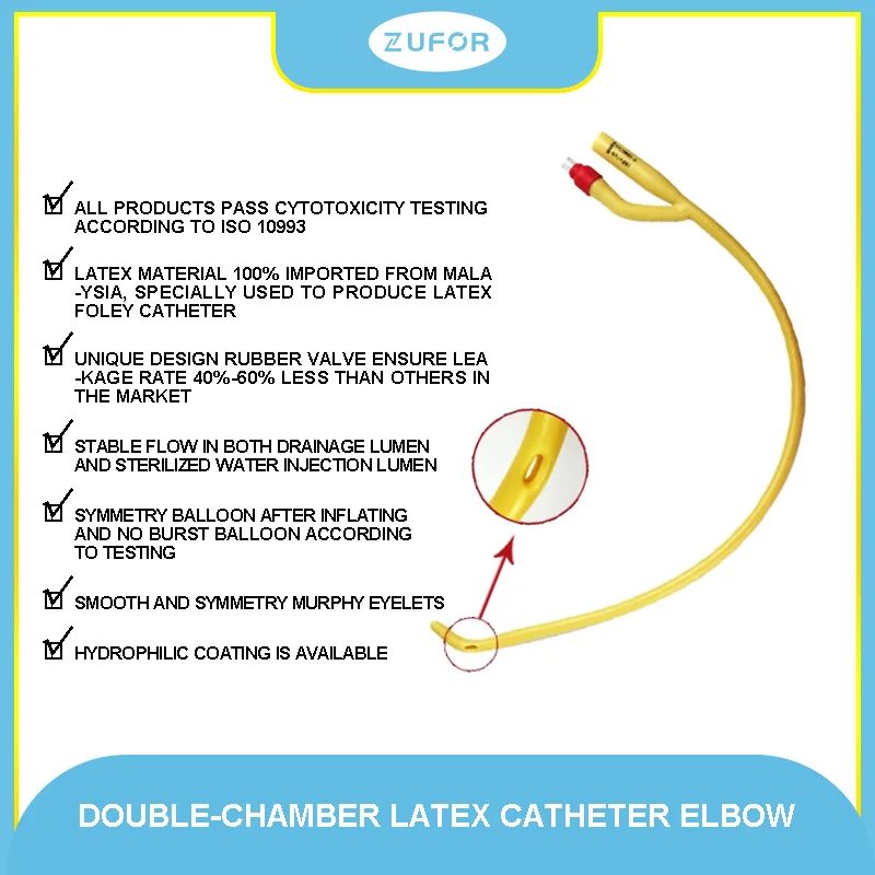 

Zufor 2 way Latex Urology Foley Catheter Silicone Coated Elbow type