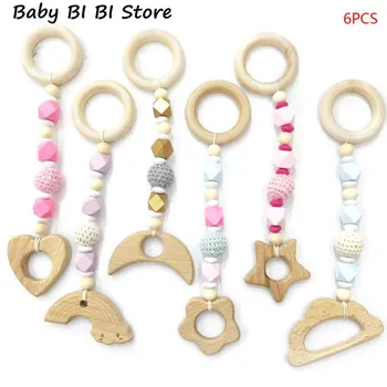 

6 Pcs/set Children Room Decoration Wooden Baby Kids Fitness Rack Pendant Beech Wood Hanging Ornaments