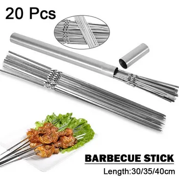 

20pcs Reusable Flat Stainless Steel Barbecue Skewers BBQ Needle Stick For Outdoor Camping Picnic Tools Cooking Tools