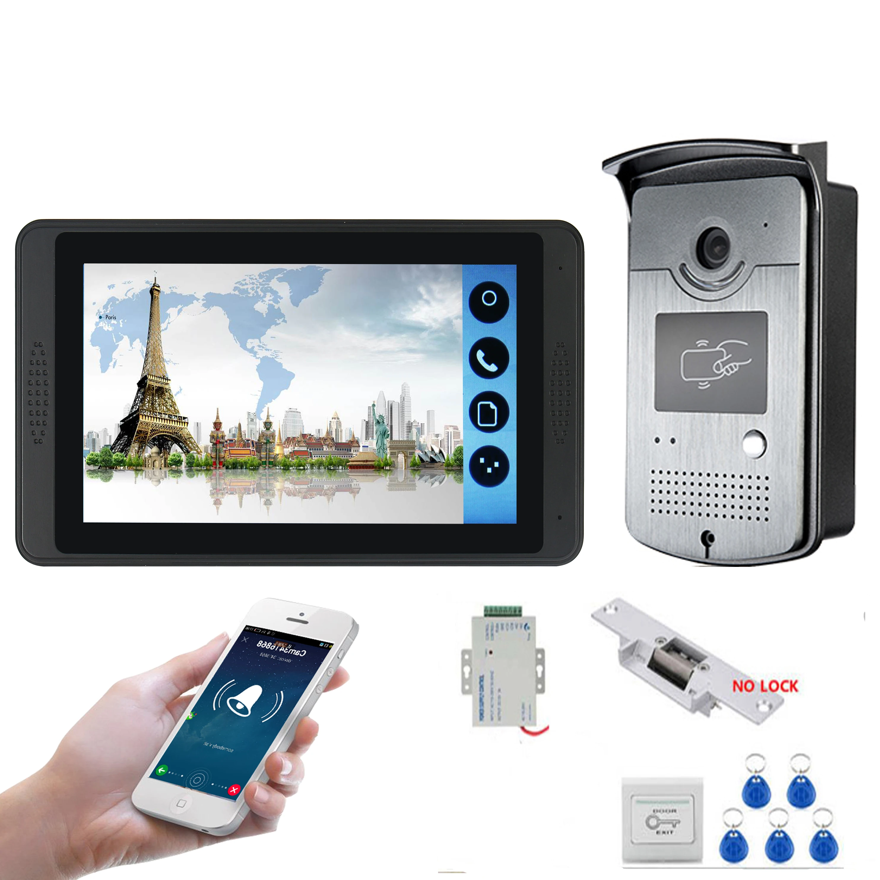 RFID Контроль доступа видеодомофон 7 дюймов монитор Wifi беспроводной видеодомофон дверной звонок визуальный домофон комплект+ замок открывания двери