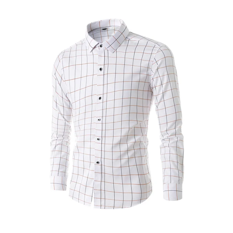 Клетчатые приталенные рубашки Camisa de los hombres, мужская деловая Повседневная рубашка с длинным рукавом и принтом в клетку, топ, Блузка& 20