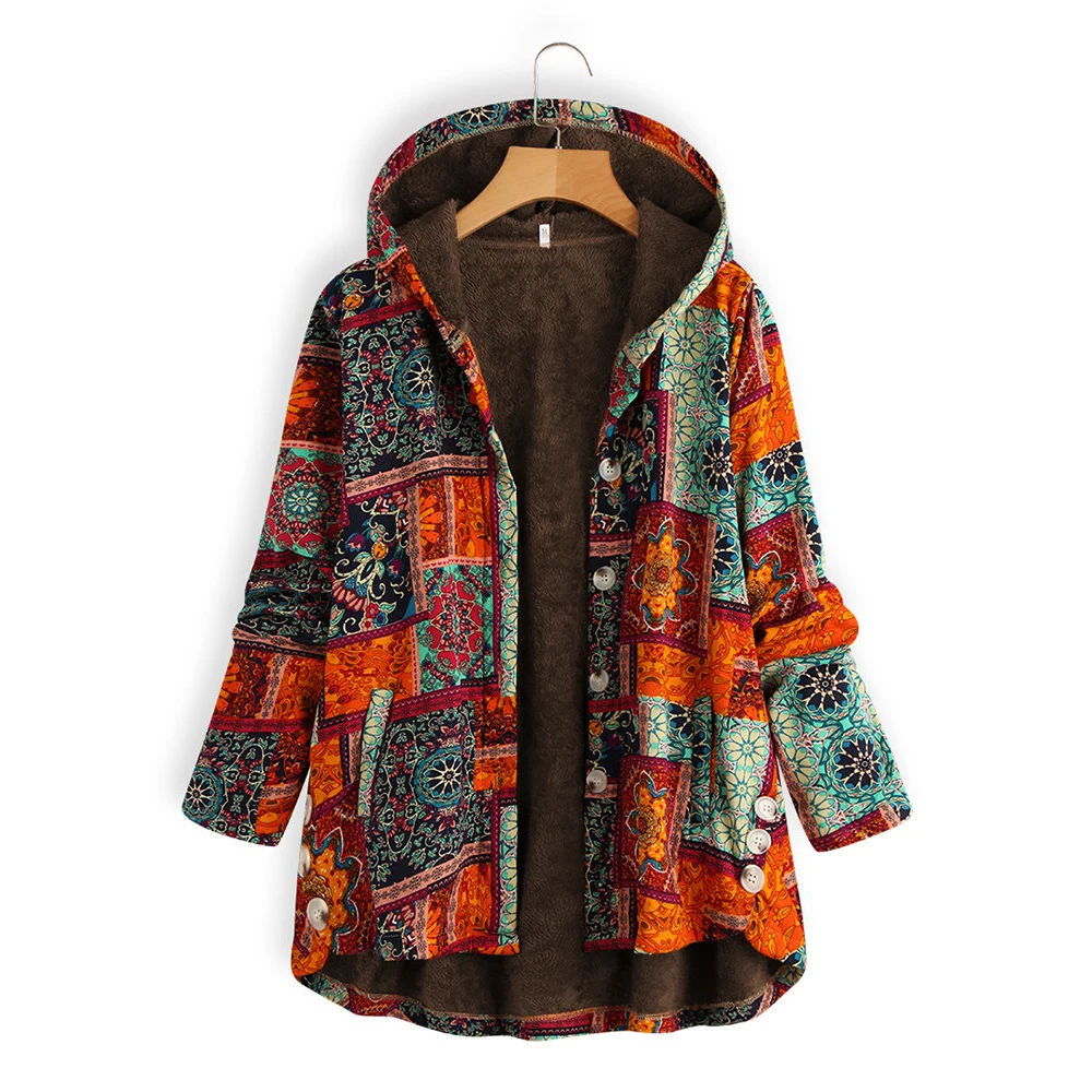 

Bohemian Style Women Winter Autumn Coat Loose With Siamese Cap Outerwear Hooded Wadded Jacket Fashion Vintage Thicken Casaco
