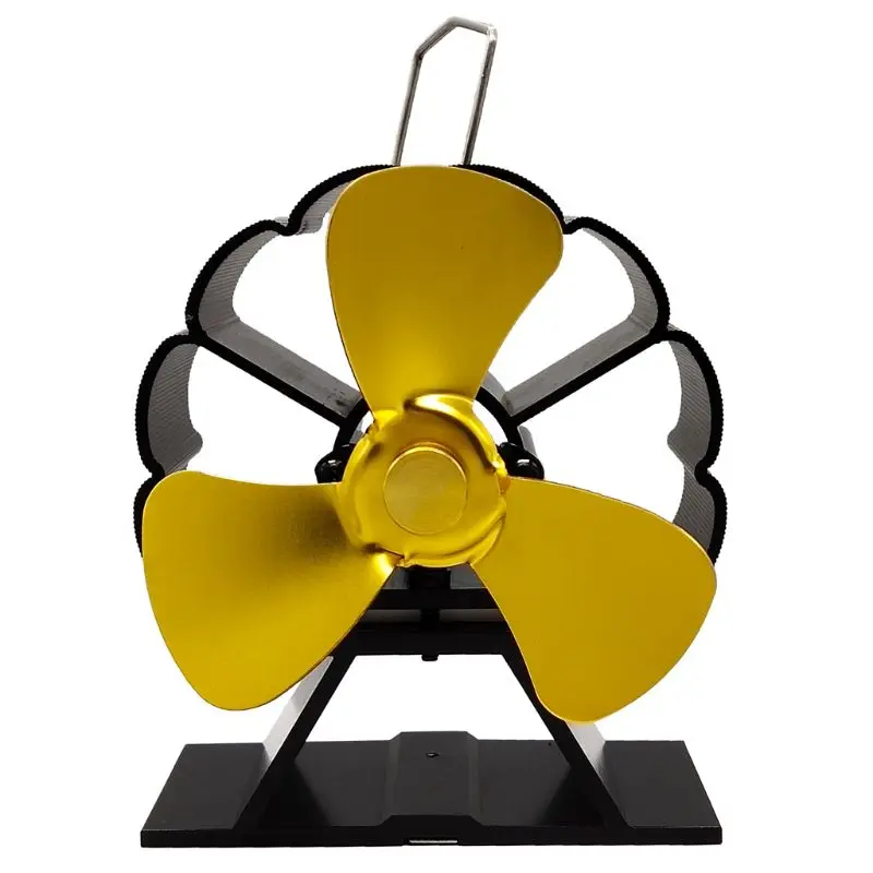 4 лопасти мини тепловое питание камин плита вентилятор Алюминиевый бесшумный экологичный вентилятор Y98E - Цвет: Gold-3 Blades