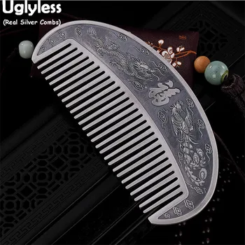 

Uglyless Buddhism Heart Sutra Hair Jewelry for Women Buddhists Real 999 Silver Thai Silver Fu Flowers Hair Comb Health Care Gift