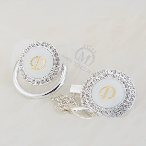MIYOCAR bling имя инициалы буквы D Красивая шикарная соска и соска клип набор BPA бесплатно пустышка bling babyshower подарок LD-1 - Цвет: LD-1-1   6-18M