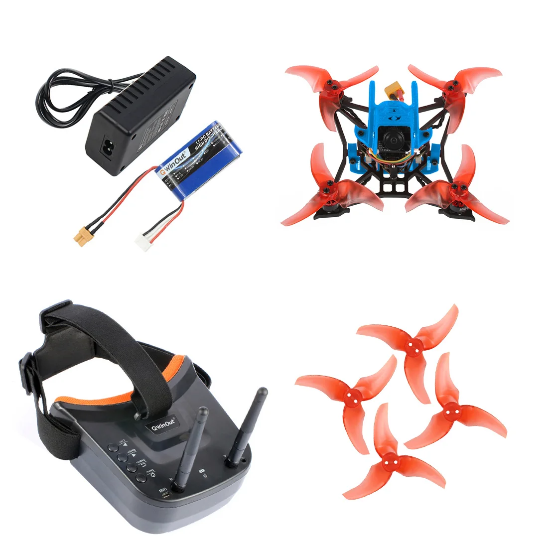 Синий JMT T100 100 мм Колесная база Крытый FPV гоночный Дрон ж/Crazybee F4 PRO V3.0 Контроллер полета Frsky приемник LST-009 FPV очки - Цвет: Синий