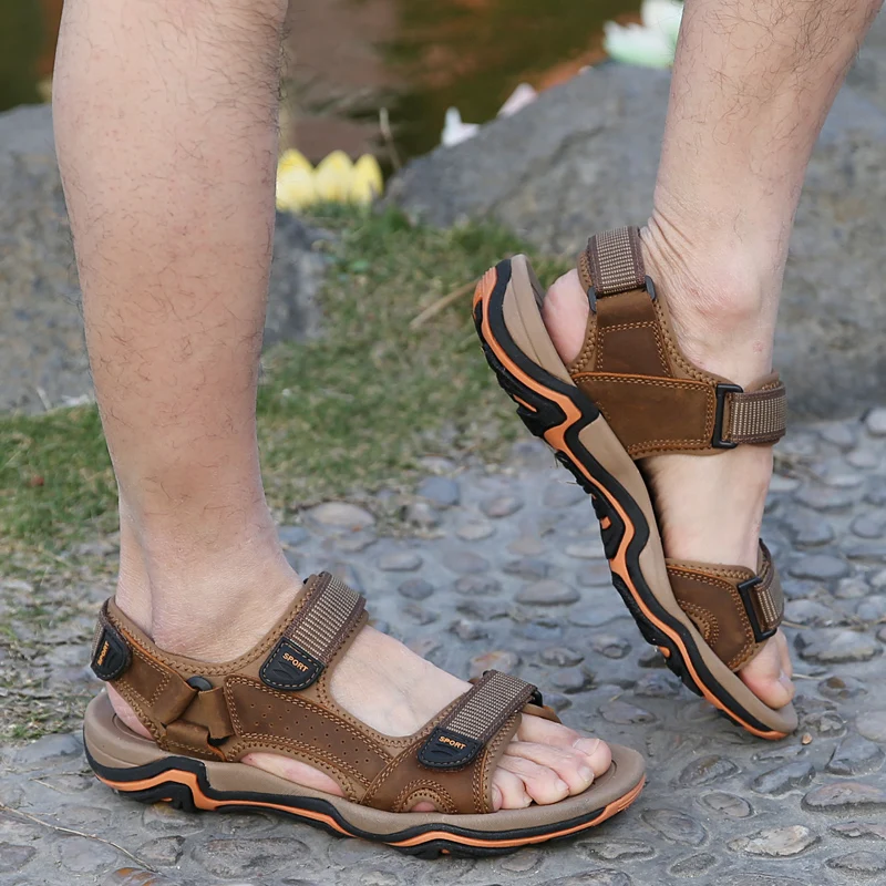 

Top Quality Summer Men Sandals Real Genuine Leather Sandals Men Outdoor Shoes Plus Size Leather Sandals Sendale Homme