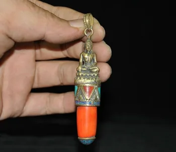 

wedding decoration 3"Tibetan Buddhism Bronze turquoise gem Shakyamuni amulet Pendant