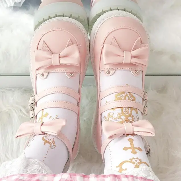 Женские туфли для косплея kawaii girl sweet lolita с круглым носком двубортные милым бантом