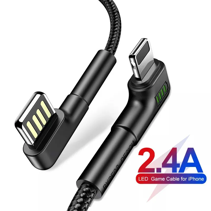 

Baseus Doulbe Elbow USB Cable for iPhone XR Xs Max Xs LED 2.4A Fast Charge Cable for iPhone 7 8 XR iPad Cable for iPhone Charger