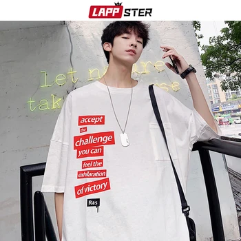 

LAPPSTER Men Oversized Graphic Tshirts 2020 Summer Mens Harajuku Kpop T Shirt Short Sleeve Male Japanese Streetwear Loose Tees