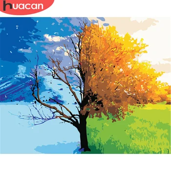 

HUACAN Oil Painting By Number Tree HandPainted Art Pictures By Number Landscape For Adults Kits DIY Gift For Living Room