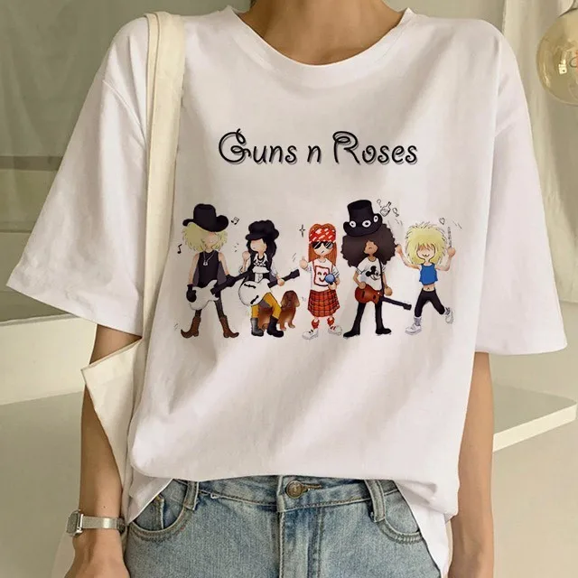 Новинка Женская забавная футболка Gun N Roses Streewear панк рок музыкальная женская