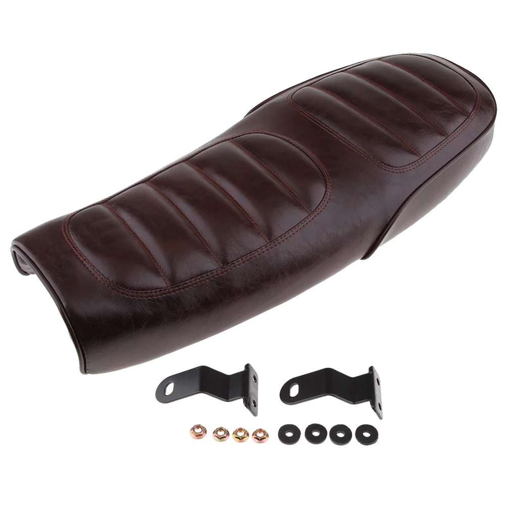 Motorcycle Universal Seat Cafe Racer Vintage Saddle -  Brown Automotive Extended Hump Cushion