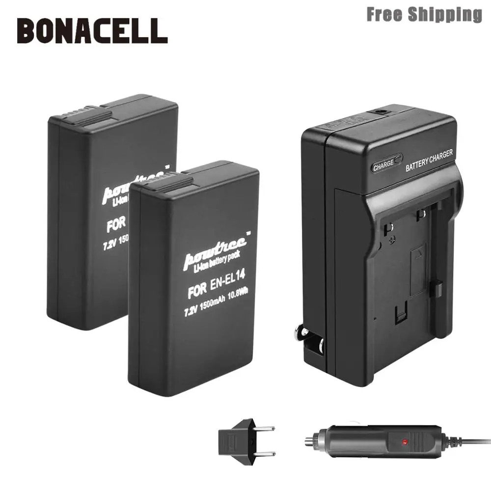 Bonacell 1500 мА/ч, EN-EL14 EN-EL14a ENEL14 EL14 Батарея+ Зарядное устройство для Nikon P7800, P7700, P7100, P7000, D5500, D5300, D5200, D3200 L50 - Цвет: 2XBatteryCharger