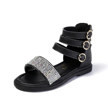 

Children's sandals 2020 summer girls soft bottom rhinestone Roman shoes wild comfortable kids beach shoes Hook Loop Cool boots