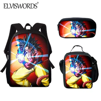 

ELVISWORDS Anime School Backpack Super Saiyan Goku Kids Schoolbag set Dragon ball Super Cartoon Book bag Primary Student mochila