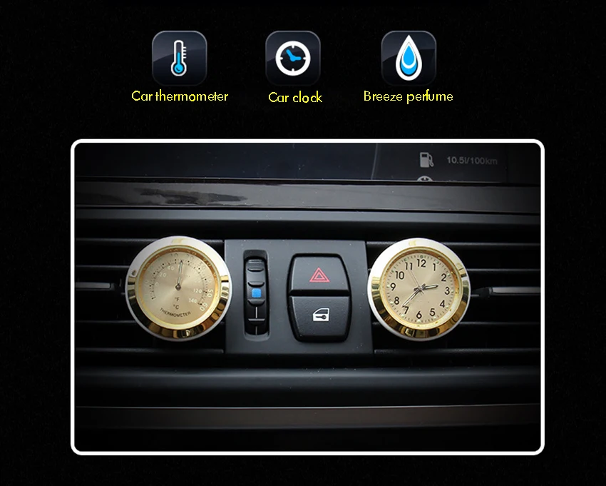 Автомобильные часы термометр Мини автомобиль световой циферблат Автомобиля часы приборной панели освежитель воздуха диффузор маленький круглый автомобиль красивые часы