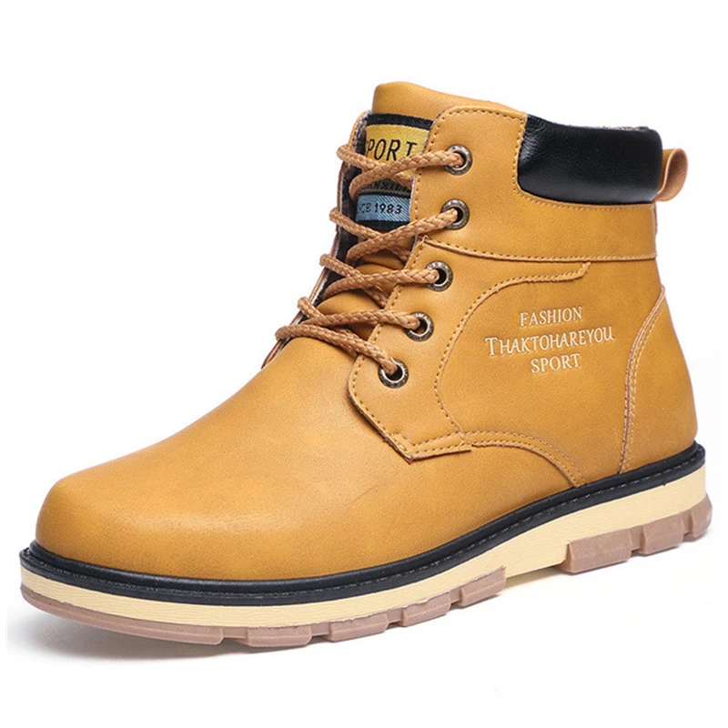 Yellow Boots Мужская Супер теплая Высококачественная зимняя кожаная обувь нескользящие ботинки для отдыха мужские Шнурованные кроссовки в стиле ретро повседневная обувь Большие размеры 39-46 - Цвет: Yellow Boots