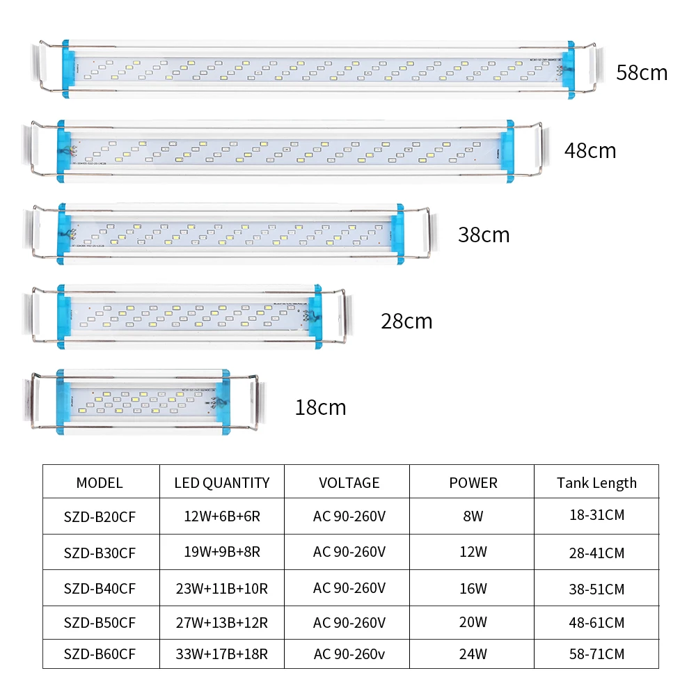 18-75CM Super Slim LEDs Aquarium Lighting Aquatic Plant Light Extensible Waterproof Clip on Lamp For Fish Tank 90-260V silent aquarium air pump