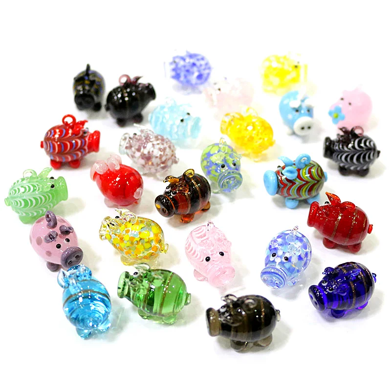 

Handmade Murano Glass Pig Mini Figurines Pendant Hanging Cute Tiny Animal Crafts Ornaments Home Fairy Garden Decor Accessories