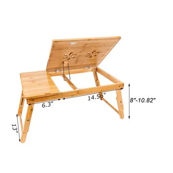

Multi-purpose Lap Desk 53 cm Trendy Double Flowers Engraving Pattern Adjustable Bamboo Computer Desk Hidden Small Board Can Open