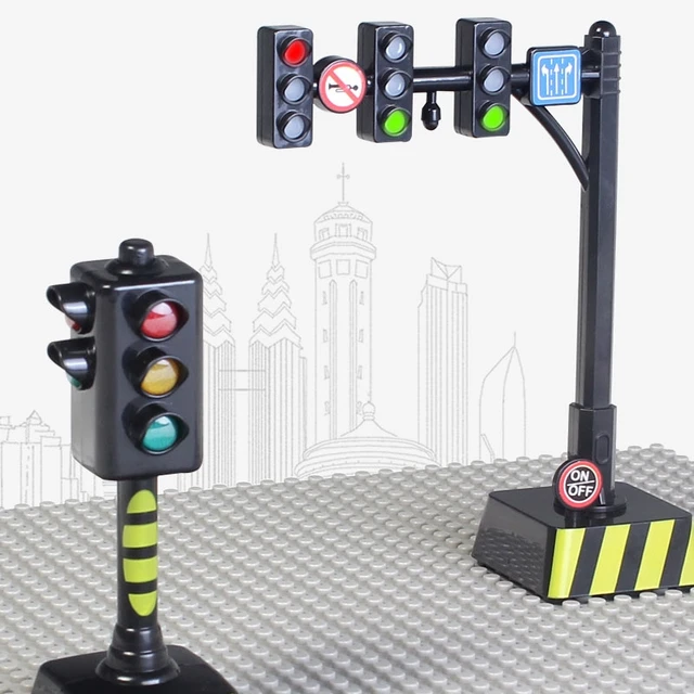 Traffic Light Toy Mini Traffic Signal Light Model Toy Child Educational Toy with 19 Pcs Road Sign Failures D5QA 2