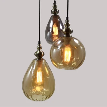 

Nordic glass pendant lights amber clear gray water shape bar restaurant industrial lamp dining room kitchen home hanging lamps