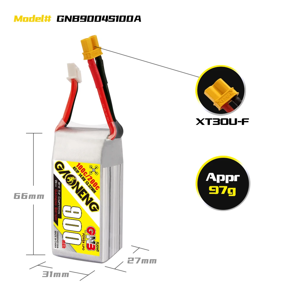 Gaoneng GNB 4S 14.8V 900mAh 100C XT30