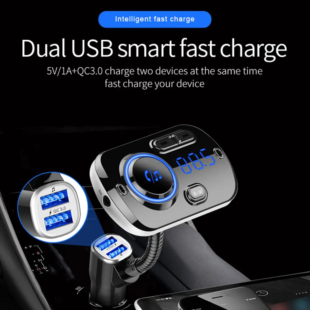 Беспроводной Bluetooth fm-передатчик Handfree Автомобильный комплект MP3-плеер Радио адаптер QC3.0 Быстрая зарядка двойной USB Автомобильное зарядное устройство