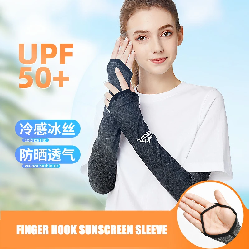 

Ice Silk Sunscreen Longsleeve Finger Hook Summer Cycling Women Sports Arm Cover Guard Running Driving Breathable Men Sleeves
