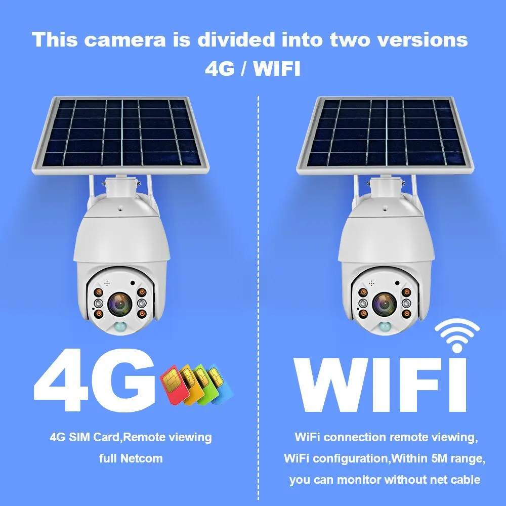 2MP 4G Wifi Solar power IP PTZ Cameras Starlight full color night vision outdoor solar recharge 4g sim card dome CCTV Camera |