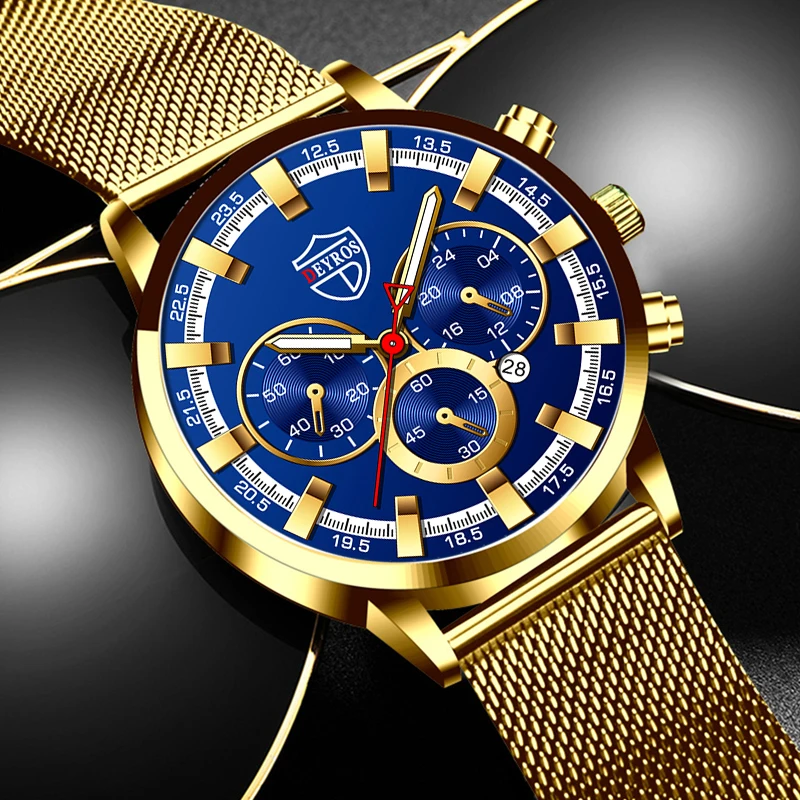 Luxury Men's Watches Business Stainless Steel Mesh Belt Quartz Wrist