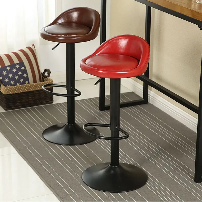 

Synthetic Leather Rotating Adjustable Height Bar Stool Chair Stainless Steel 5 Colors Europe American Commercial Home Furniture