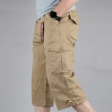 Summer Long Length Cargo Shorts Men Overalls Cotton Multi Pocket Capri Pants Hot Breeches Tactical Military Shorts Plus Size 5XL