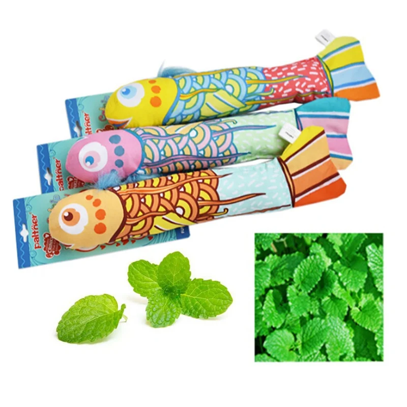 Fish design Interactive Crackle Fancy Catnip Cat Toy trainning Colorful Fish Cat Mint Funny Toys For Cat Teaser Pet Toys Pillow