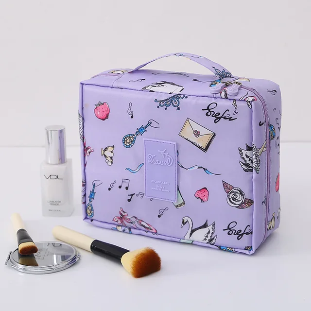 FUDEAM Multifunction Women Outdoor Storage Bag Toiletries Organize Cosmetic Bag Portable Waterproof Female Travel Make Up Cases Purple Swan Lake