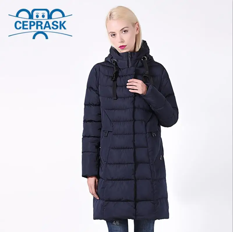 CEPRASK Высококачественная женская зимняя куртка плюс размер 58/60 длинная модная женская зимняя куртка с капюшоном теплая пуховая Куртка парка 6XL - Цвет: Dark blue