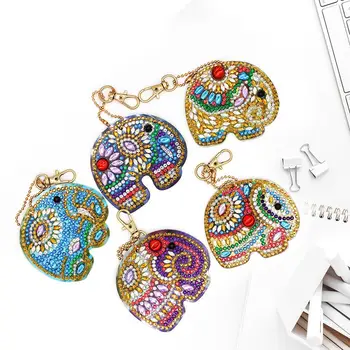 

AsyPets 5Pcs Cartoon Elephant Shape DIY Resin Diamond Painting Keychain for Kids Handcraft