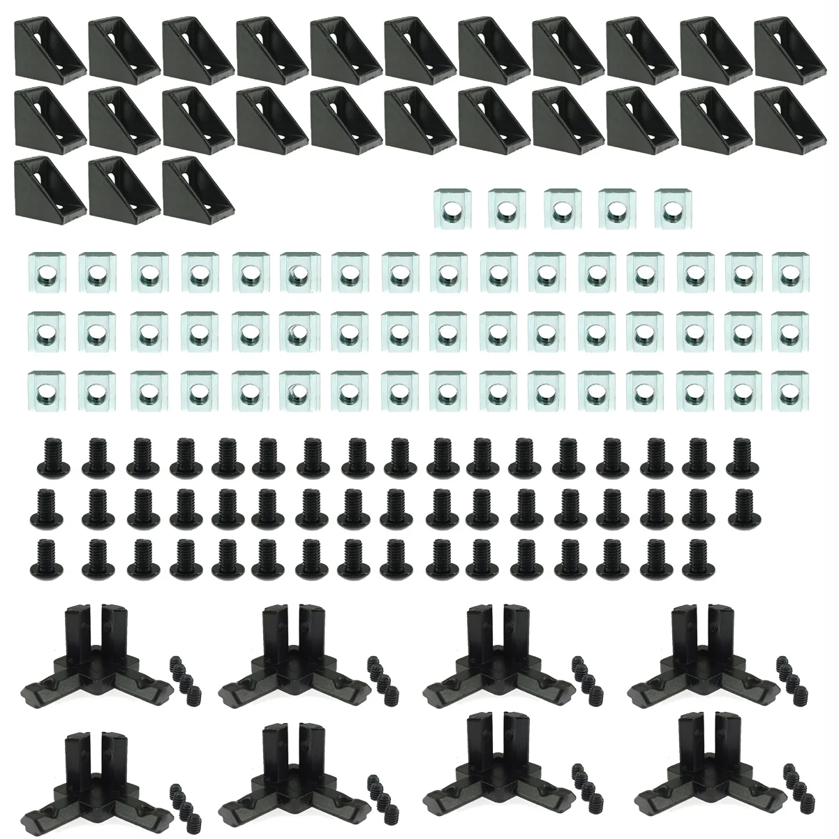 

EU 2020 aluminum profile 3D printer builds 1720 Angle brackets M5 slide in T nuts L type three-way connectors openbuilds CNC