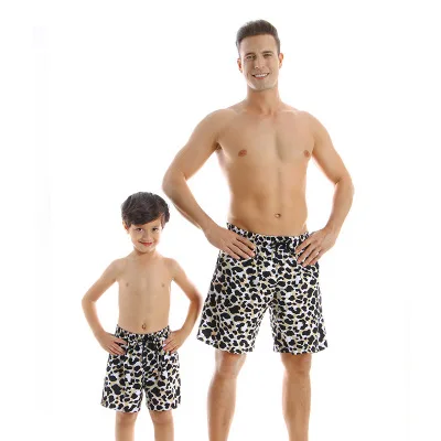 matching couple outfits Family matching swimwear Leopard dad son swim trunks men boys swim shorts beachwear outfits look father And Daughter Matching Outfits