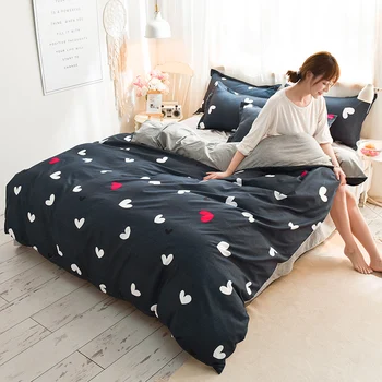 

White and red little love hearts fitted sheet AB side Bedding Set bed pillowcase & duvet cover set High-quality