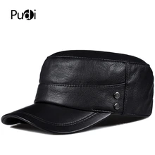Pudi мужская шапка из натуральной кожи, мужские зимние армейские военные кепки-бейсболки черного цвета HL817