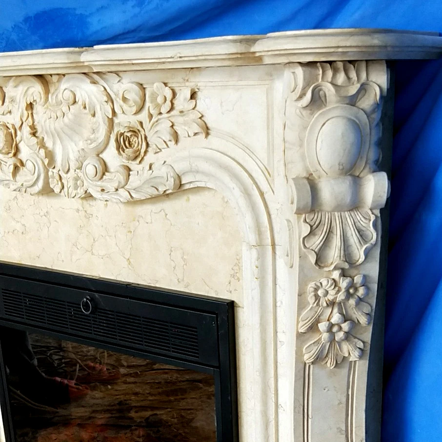 Decorative Fireplace Set European Style Custom Made Carved Natural