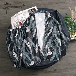 Yukata женское традиционное японское кимоно пара Kimonos кардиган мужские Блузы защитят от солнца пляжная свободная тонкая рубашка топ и брюки