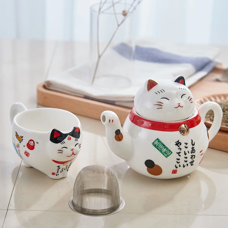 TANGPIN, милый фарфоровый чайный сервиз lucky cat, креативный, maneki neko, керамическая чайная чашка, чайник с ситечком, прекрасный плюус, чайник для кошки - Цвет: Style D